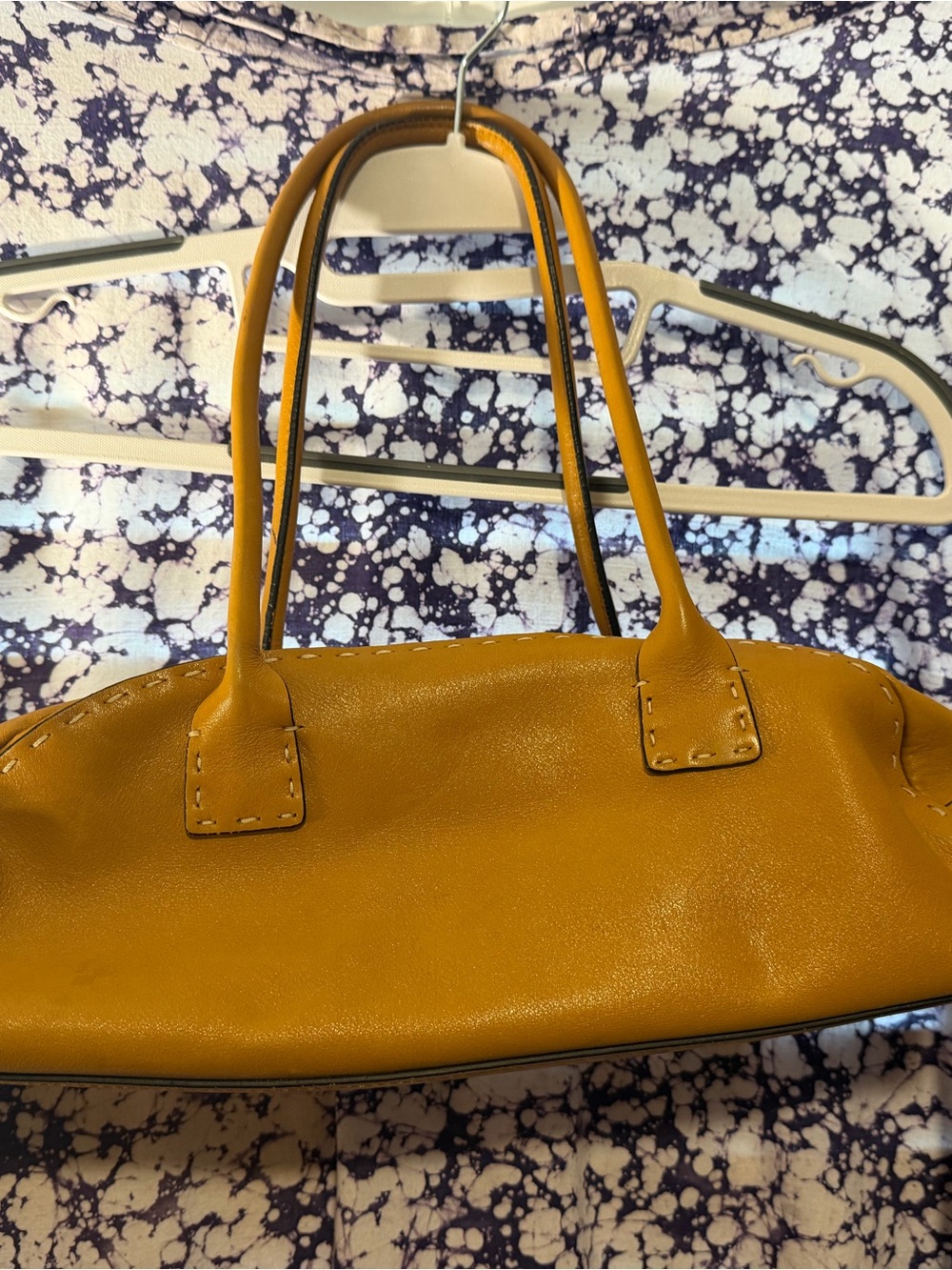 Yellow Leather Shoulder Bag - Classic Tote